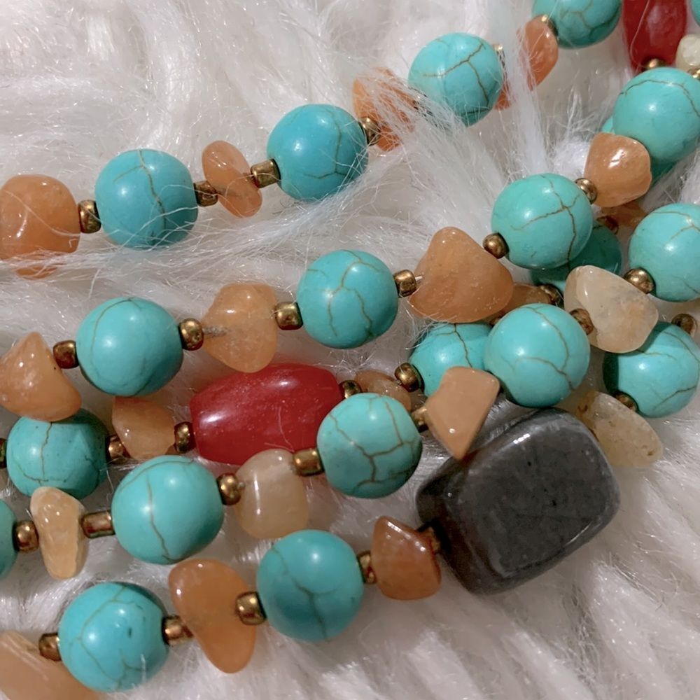 5 strand necklace NATURAL Gemstone with seed beads spacers 17”